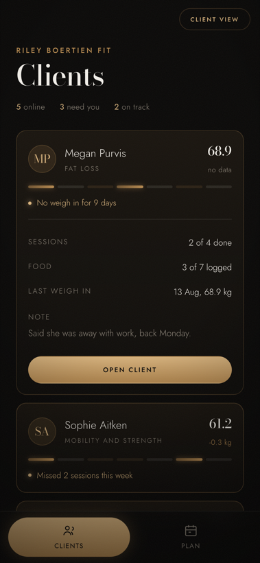 Client card expanded in place